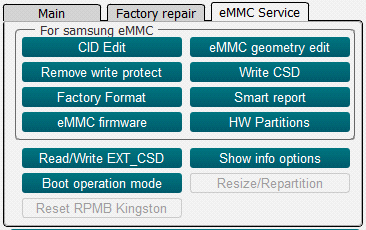 Medusa Software - eMMC Service Tab